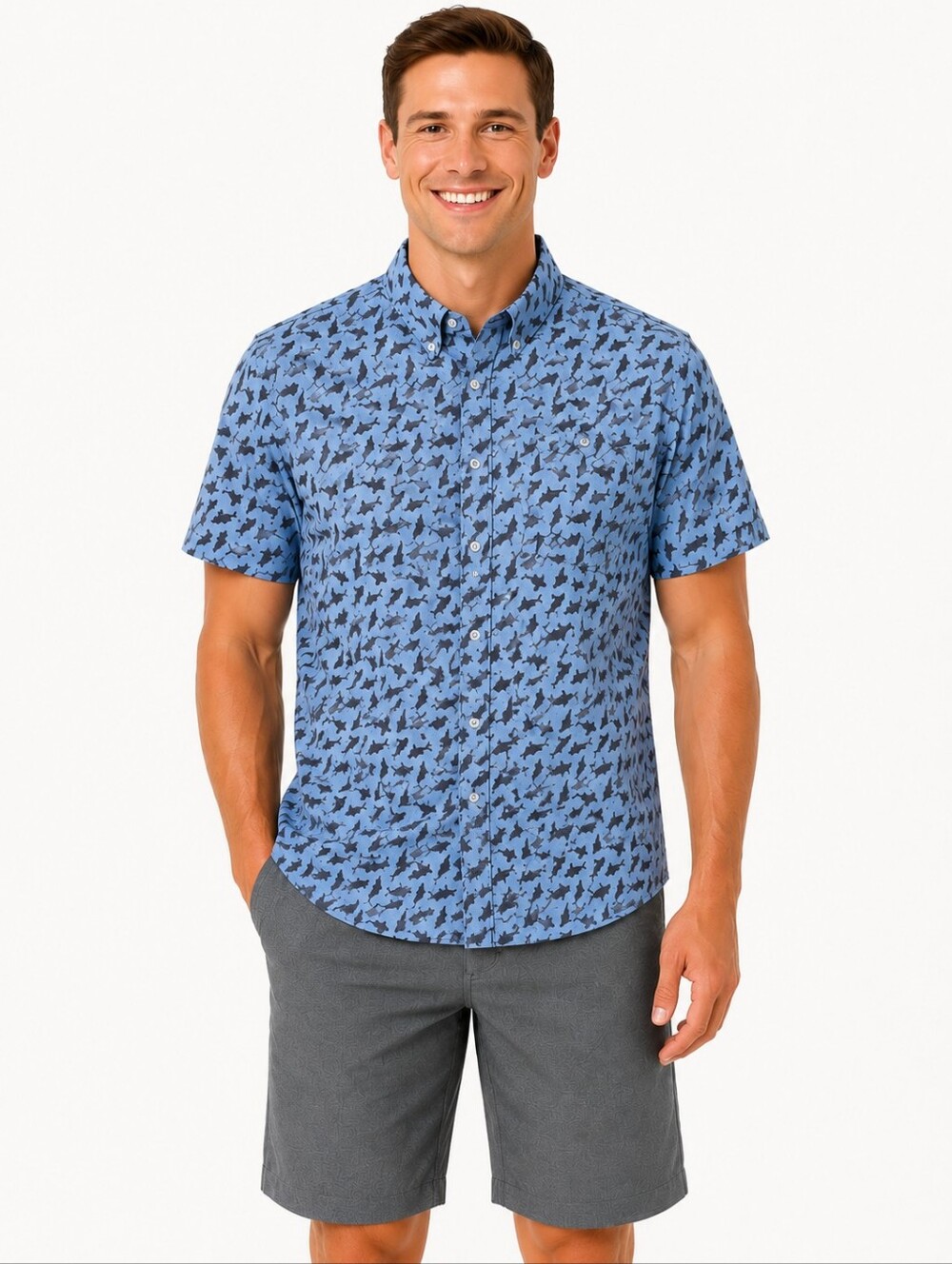 ANGLR Performance Casual Button Down Shirt - Blue and Gray - SIZE Medium NWT
